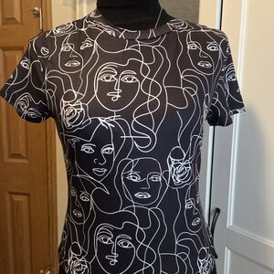 SHEIN Black Tee with White Abstract Face Design